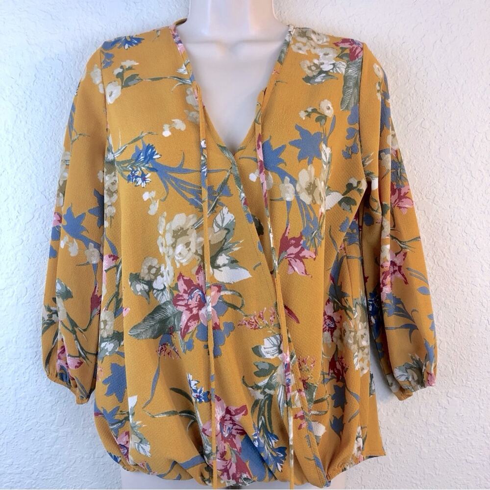 Blue Rain Mustard Floral V Neck Top - Picture 16 of 16